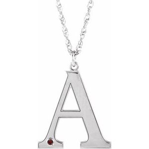 Collier en argent sterling rhodié avec initiale A en grenat imitation Mozambique, 45,7 cm (18 pouces), personnalisable.