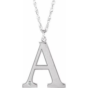Collier en or blanc 14 carats avec initiale A en diamant d'imitation gravable, 45,7 cm (18 pouces).