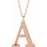 Collier en or rose 14 carats avec initiale A en imitation alexandrite gravable, 45,7 cm (18 pouces).