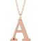 Collier en argent sterling plaqué or rose 14 carats avec initiale A en rubis d'imitation gravable, 45,7 cm (18 pouces).