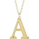 Collier en or jaune 14 carats avec péridot imitation gravable et initiale A, 45,7 cm (18 pouces).