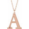 Collier en or rose 14 carats avec initiale A en tourmaline rose d'imitation gravable, 45,7 cm (18 pouces).