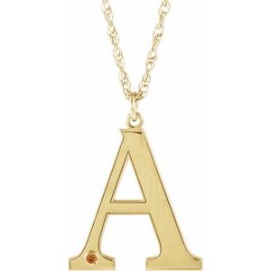 Collier en or jaune 14 carats avec imitation citrine gravable initiale A, 45,7 cm (18 pouces).