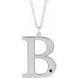 Collier en argent sterling rhodié avec initiale B en grenat imitation Mozambique, 45,7 cm (18 pouces), personnalisable par gravure