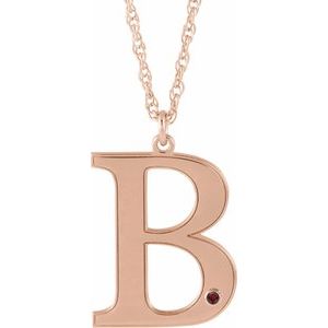 Collier en or rose 14 carats avec grenat imitation Mozambique et initiale B, 45,7 cm (18 pouces), personnalisable.