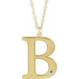 Collier en or jaune 10 carats avec initiale B en imitation aigue-marine gravable, 45,7 cm (18 pouces).