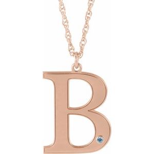 Collier en or rose 14 carats avec initiale B en imitation aigue-marine gravable, 45,7 cm (18 pouces).