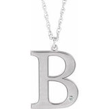 Collier 45 cm (18 pouces) en or blanc 14 carats avec initiale B en imitation diamant personnalisable (gravable)
