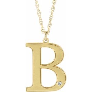 Collier 18 pouces en or jaune 10 carats avec initiale B en diamant d'imitation gravable, 18 pouces