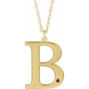 Collier en argent sterling plaqué or jaune 14 carats avec initiale B en rubis d'imitation gravable, 45,7 cm (18 pouces).