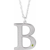 Collier en argent sterling rhodié avec initiale B en péridot imitation gravable, 45,7 cm (18 pouces).