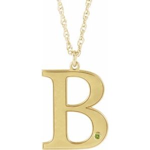 Collier en or jaune 10 carats avec péridot imitation gravable, initiale B, 45,7 cm (18 pouces).
