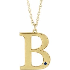 Collier en argent sterling plaqué or jaune 14 carats avec initiale B en saphir bleu d'imitation gravable, 45,7 cm (18 pouces).