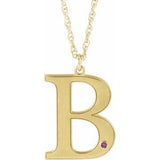 Collier en or jaune 14 carats avec initiale B en tourmaline rose d'imitation gravable, 45,7 cm (18 pouces).