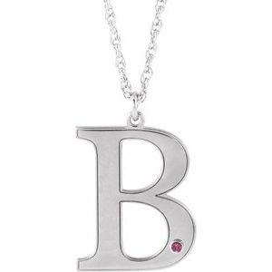 Collier 18 pouces en or blanc 10 carats avec initiale B en tourmaline rose d'imitation personnalisable et gravure possible