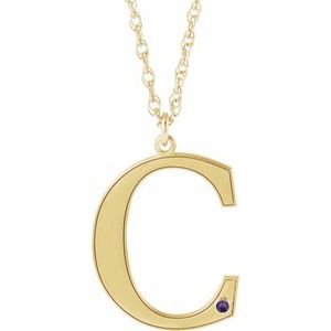 Collier en or jaune 10 carats avec initiale C en améthyste d'imitation gravable, 45,7 cm (18 pouces).