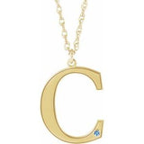 Collier en argent sterling plaqué or jaune 14 carats avec initiale C en imitation aigue-marine gravable, 45,7 cm (18 pouces).