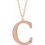 Collier en or rose 14 carats avec initiale C en imitation aigue-marine gravable, 45,7 cm (18 pouces).
