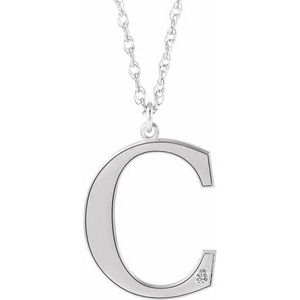 Collier 18 pouces (45,7 cm) en or blanc 14 carats avec initiale C en imitation diamant personnalisable (gravable)