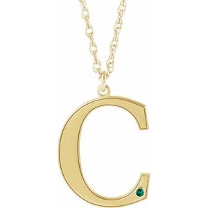 Collier en or jaune 10 carats avec initiale C en émeraude d'imitation gravable, 45,7 cm (18 pouces).