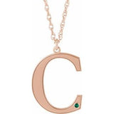 Collier en or rose 14 carats avec initiale C en émeraude d'imitation gravable, 45,7 cm (18 pouces).