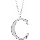 Collier en argent sterling rhodié avec initiale C en imitation alexandrite gravable, 45,7 cm (18 pouces).