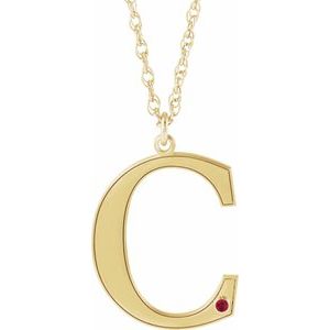 Collier en or jaune 14 carats avec initiale C en rubis d'imitation gravable, 45,7 cm (18 pouces).