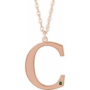 Collier en argent sterling plaqué or rose 14 carats avec initiale C en péridot d'imitation gravable, 45,7 cm (18 pouces).