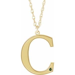 Collier en argent sterling plaqué or jaune 14 carats avec initiale C en péridot d'imitation gravable, 45,7 cm (18 pouces).
