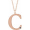 Collier en or rose 14 carats avec initiale C en saphir bleu d'imitation gravable, 45,7 cm (18 pouces).