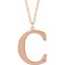 Collier en argent sterling plaqué or rose 14 carats avec initiale C en tourmaline rose artificielle gravable, 45,7 cm (18 pouces).