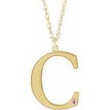 Collier en or jaune 10 carats avec initiale C en tourmaline rose d'imitation gravable, 45,7 cm (18 pouces).