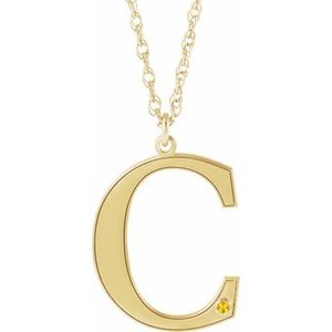 Collier en or jaune 10 carats avec imitation citrine gravable initiale C, 45,7 cm (18 pouces).