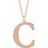Collier en argent sterling plaqué or rose 14 carats avec initiale C en citrine imitation gravable, 45,7 cm (18 pouces).