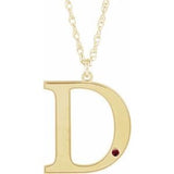 Collier en or jaune 10 carats avec grenat du Mozambique imitation gravable, initiale D, 45,7 cm (18 pouces).