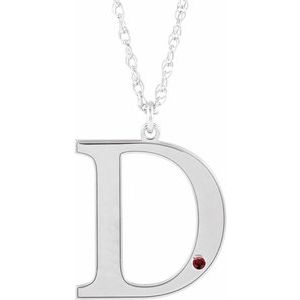 Collier en or blanc 14 carats avec grenat imitation Mozambique gravable, initiale D, 45,7 cm (18 pouces).