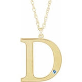 Collier en argent sterling plaqué or jaune 14 carats avec initiale D en imitation aigue-marine gravable, 45,7 cm (18 pouces).