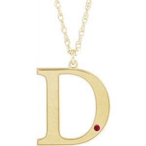 Collier en argent sterling plaqué or jaune 14 carats avec initiale D en rubis d'imitation gravable, 45,7 cm (18 pouces).