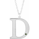 Collier en or blanc 10 carats avec péridot imitation gravable et initiale D, 45,7 cm (18 pouces).