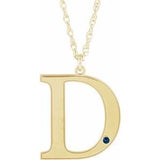Collier en argent sterling plaqué or jaune 14 carats avec initiale D en saphir bleu d'imitation gravable, 45,7 cm (18 pouces).