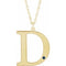Collier en or jaune 14 carats avec saphir bleu d'imitation gravable, initiale D, 45,7 cm (18 pouces).