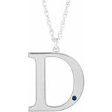 Collier en or blanc 10 carats avec initiale D en saphir bleu d'imitation gravable, 45,7 cm (18 pouces).