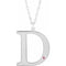 Collier en or blanc 10 carats avec initiale D en tourmaline rose d'imitation gravable, 45,7 cm (18 pouces).