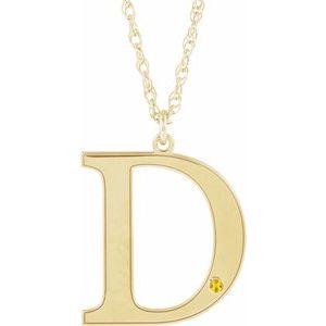 Collier en argent sterling plaqué or jaune 14 carats avec initiale D en citrine imitation gravable, 45,7 cm (18 pouces).