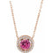 Collier de style halo en or rose 14 carats, tourmaline rose naturelle et diamants naturels (0,05 carat au total), 40,6 cm (16 pouces).