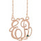 Collier en argent sterling plaqué or rose 14 carats, monogramme calligraphié imitation alexandrite de 20 mm avec deux initiales, 45,7 cm (18 pouces).