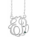 Collier monogramme manuscrit en imitation alexandrite blanche 10K de 20 mm avec deux initiales (45,7 cm)