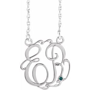 Collier monogramme manuscrit en imitation alexandrite blanche 14 carats, 20 mm, initiales (45,7 cm)