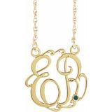 Collier en argent sterling plaqué or jaune 14 carats, monogramme calligraphié imitation alexandrite de 20 mm avec deux initiales, 45,7 cm (18 pouces).
