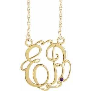 Collier monogramme en imitation améthyste jaune 14 carats, 20 mm, initiales (45,7 cm), 45,7 cm